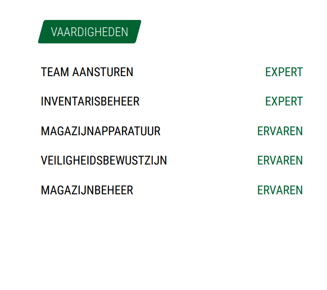 Vaardighedenmagazijnmedewerker cv