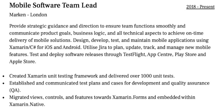 Mobile Software Team Lead CV voorbeeld werkervaring Mobile Software Team Lead CV voorbeeld werkervaring
