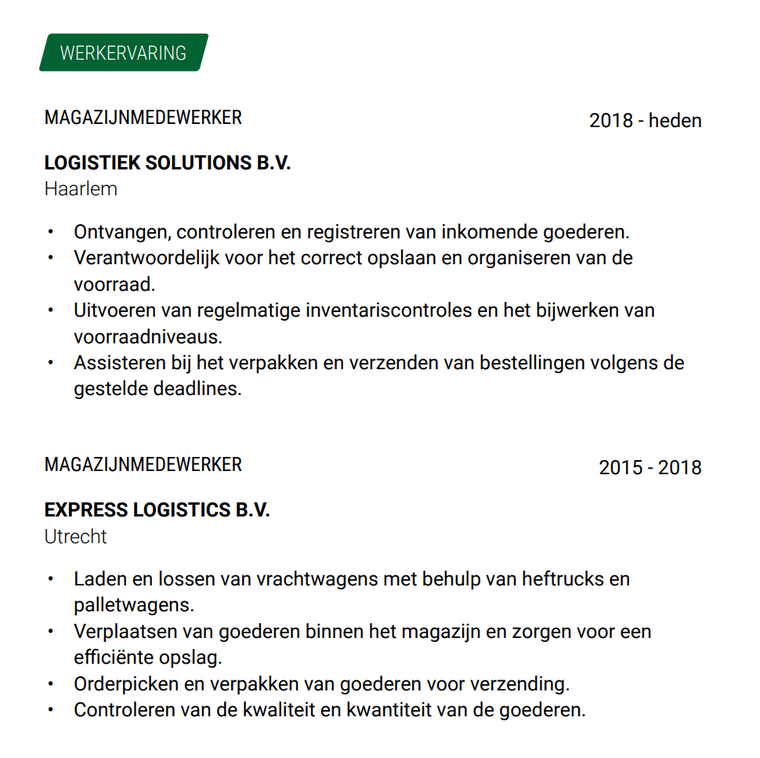 Werkervaring magazijnmedewerker cv